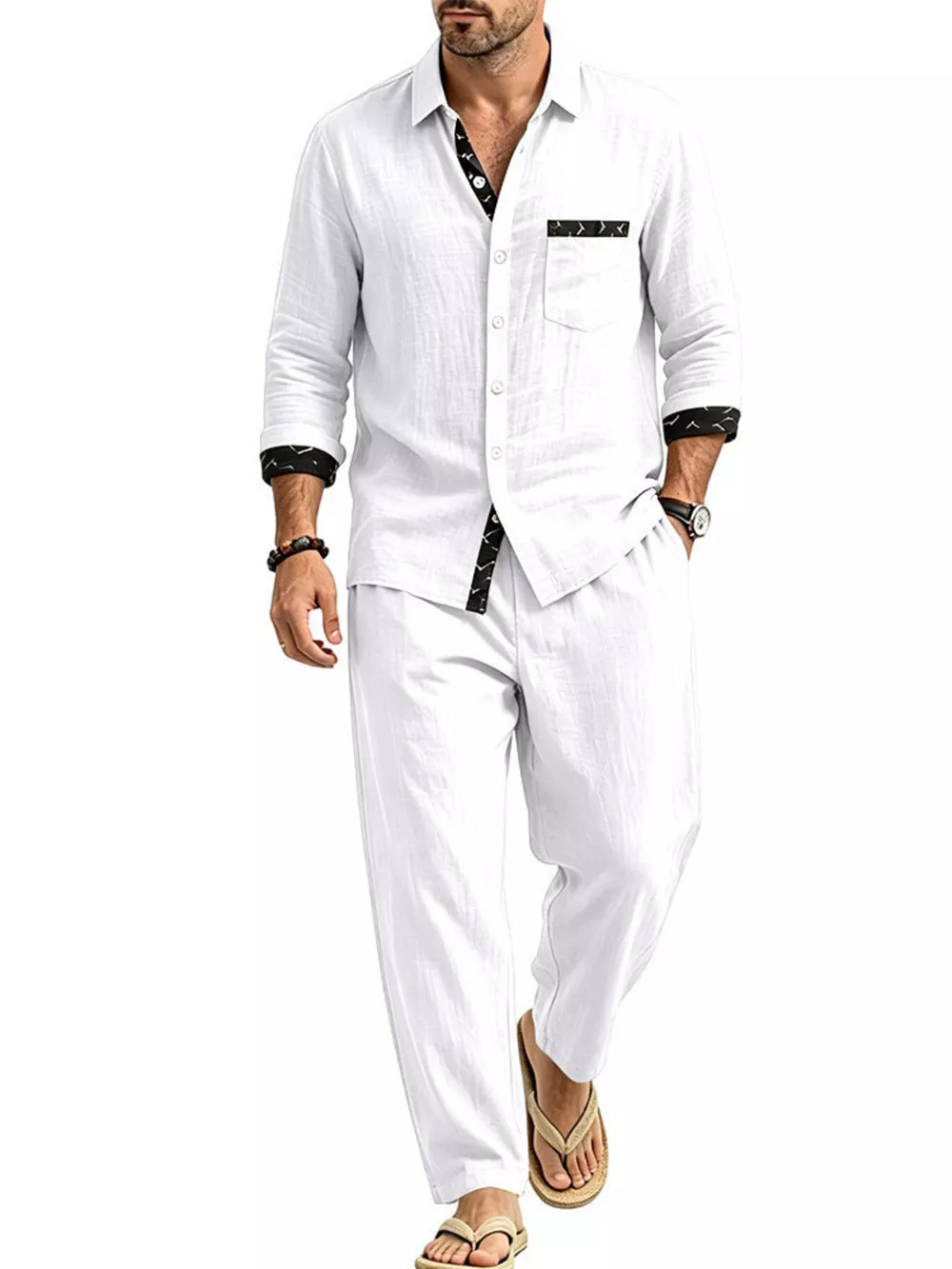 Men's Full Size Casual Button Up Shirt and Pants Two-Piece Set Plus Size, image 5