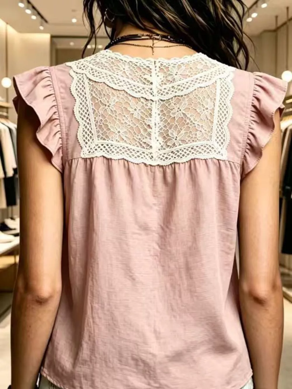 Full Size Lace Trim Ruffle Sleeve Blouse Plus Size, image 6