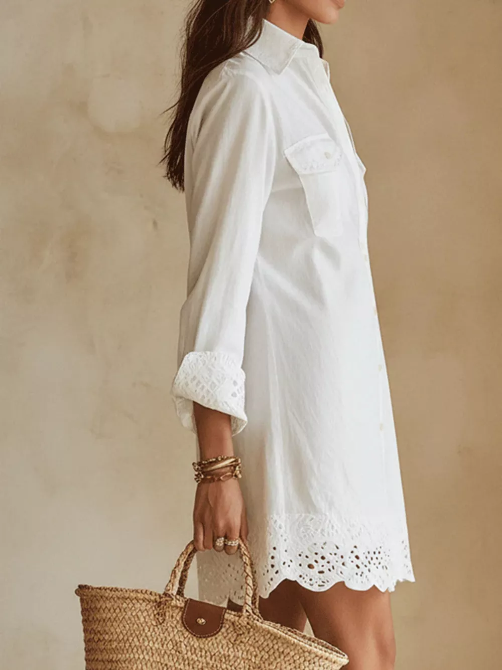 Button-Down Shirt Dress with Lace Trim, image 10