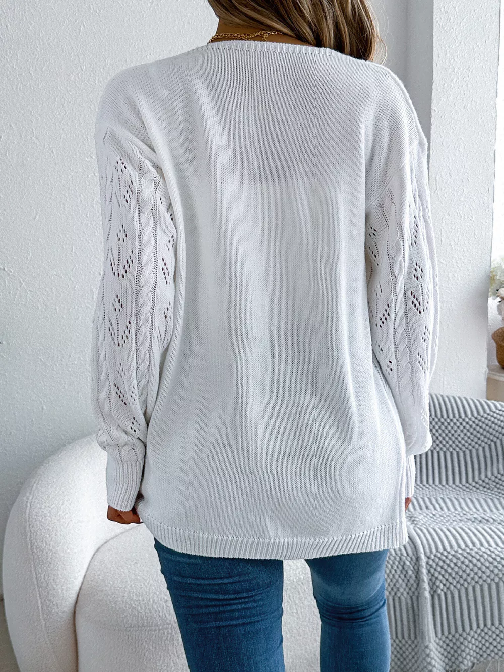 Openwork Open Front Long Sleeve Cardigan, image 9