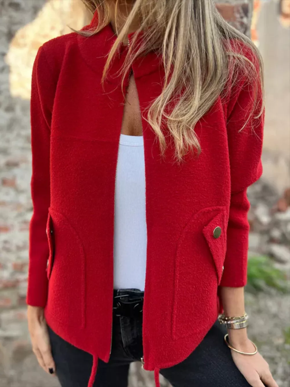 Full Size Textured Knit Zip Up Outerwear Plus Size, image 2