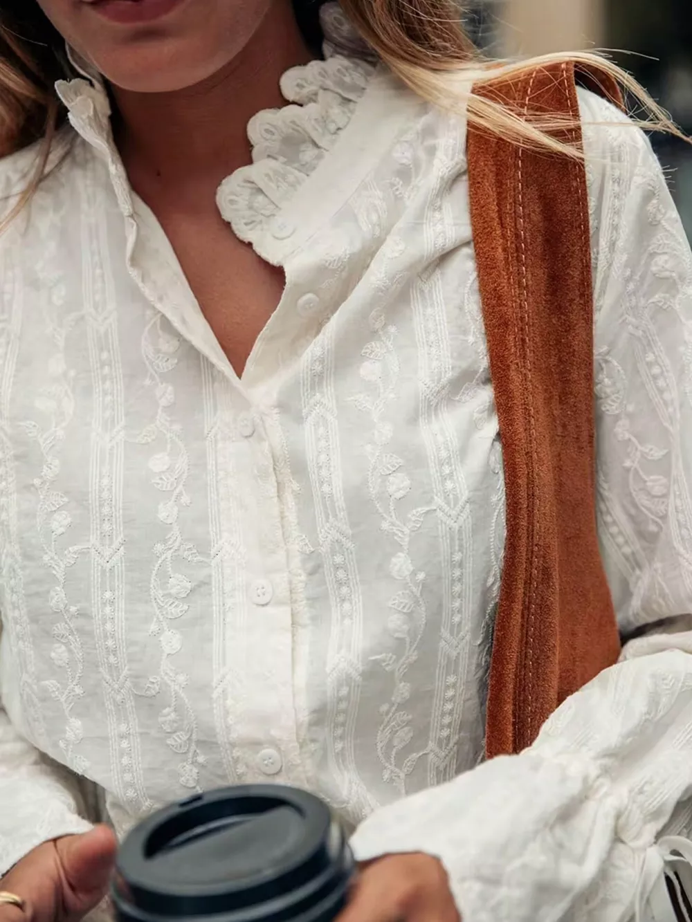Embroidered Flounce Sleeve Shirt, image 3