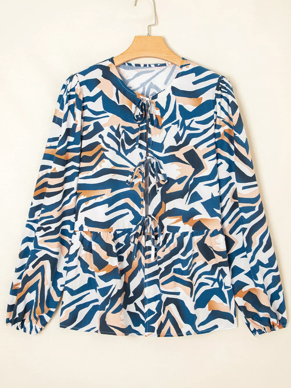 Zebra Print Tied Front Puff Sleeve Top, image 4