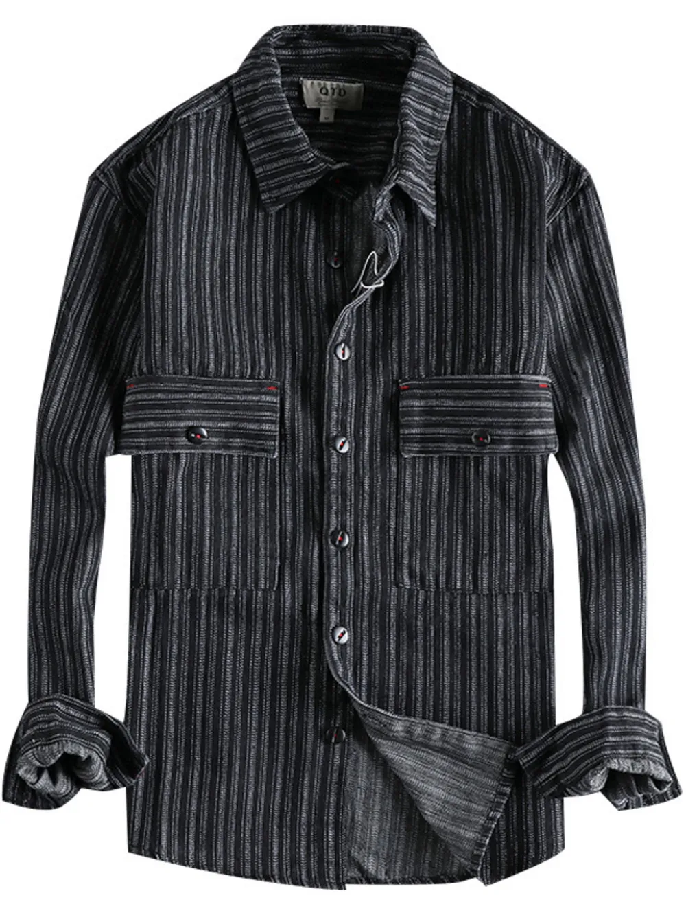 Men's Striped Button Down Denim Shirt, image 3