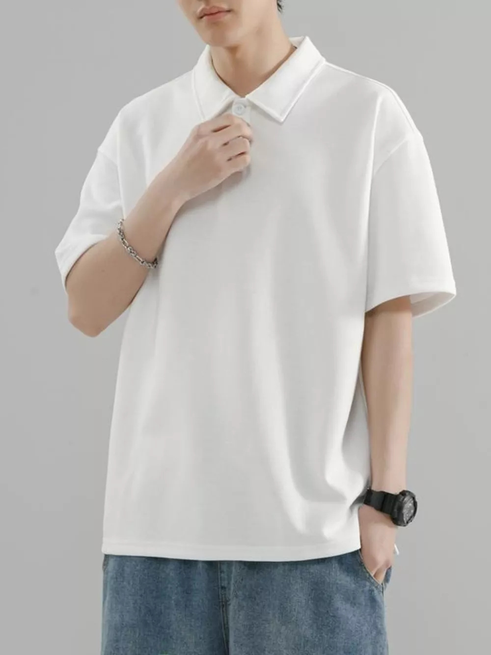 Men's Plus Size Button Detail Short Sleeve Polo, image 7
