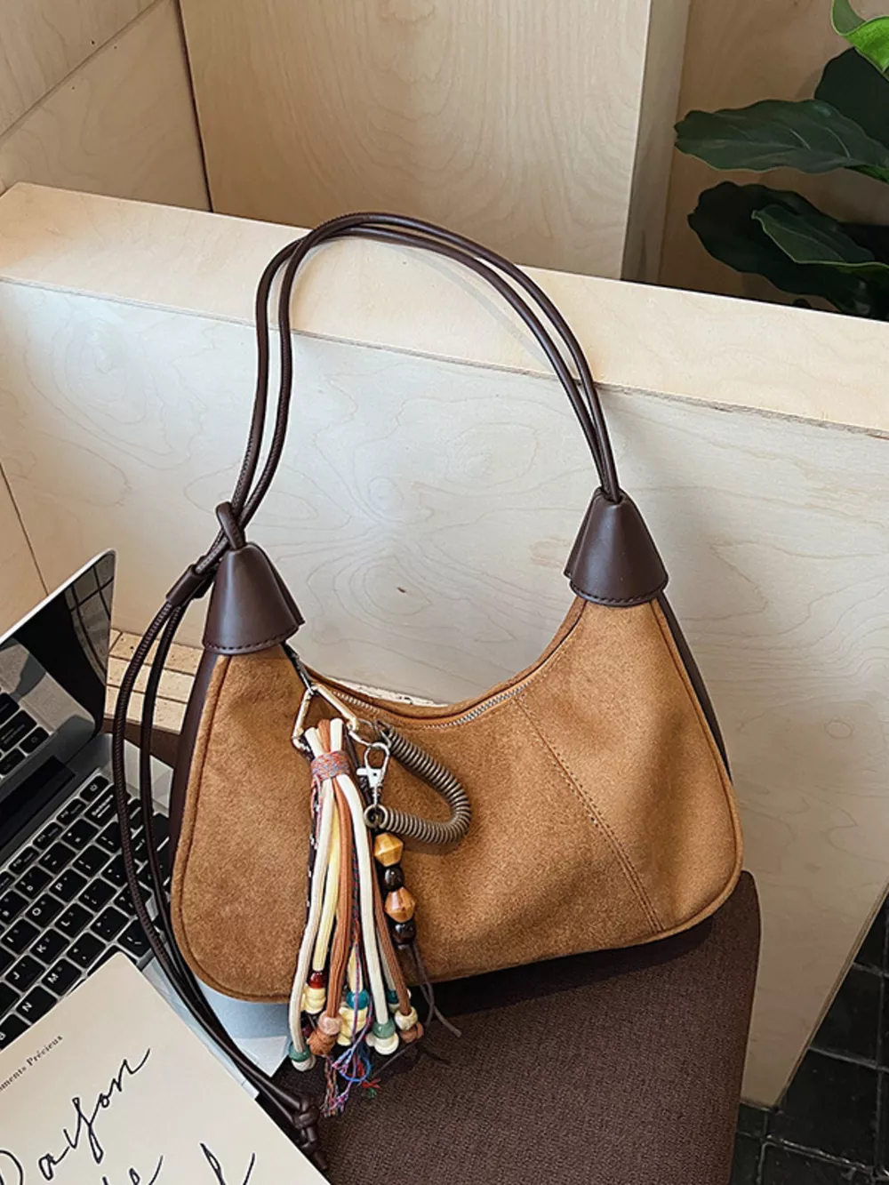 Vintage Suede Tassel Shoulder Bag, image 3