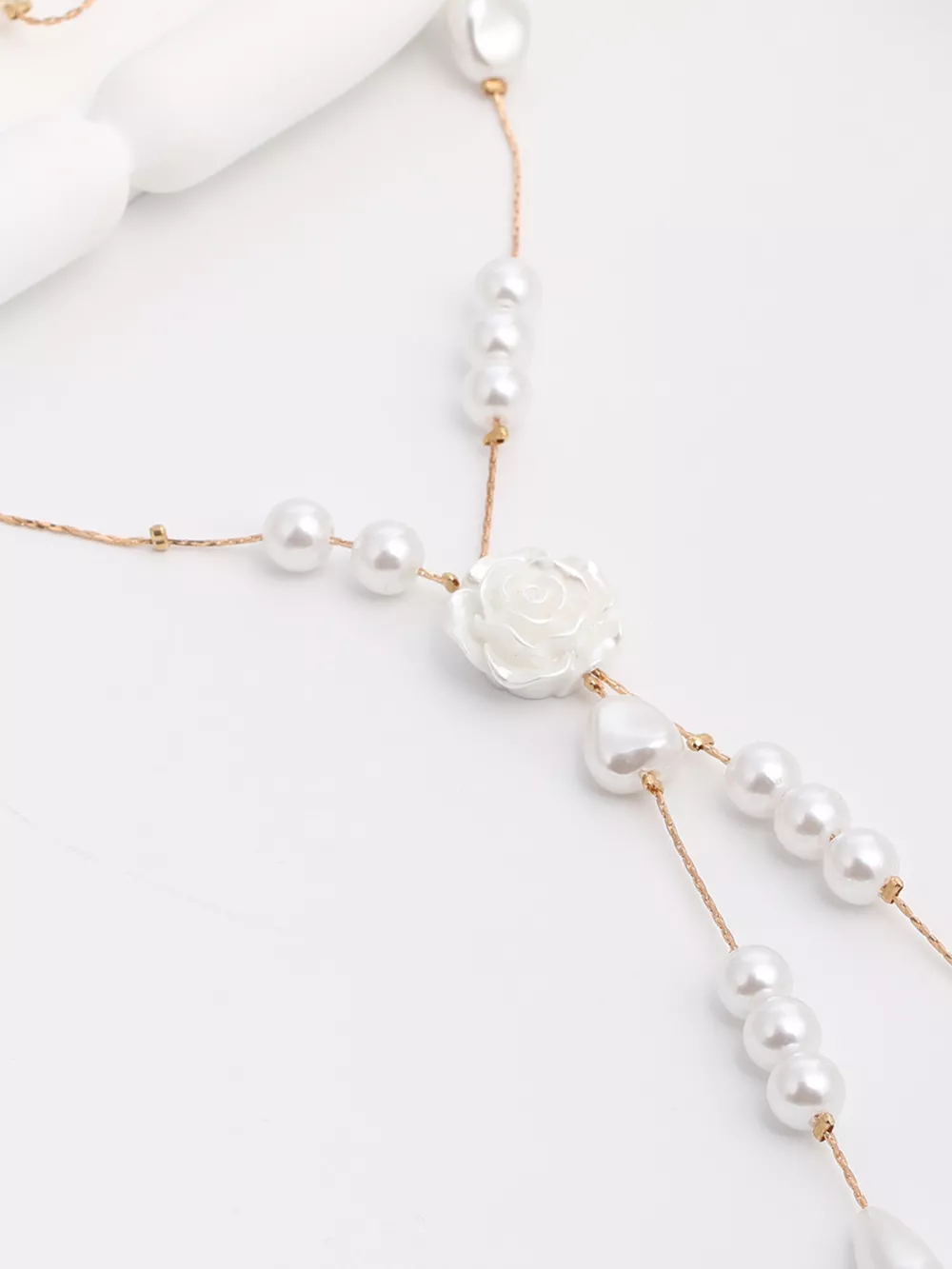 Elegant Pearl and Rose Pendant Necklace, image 8
