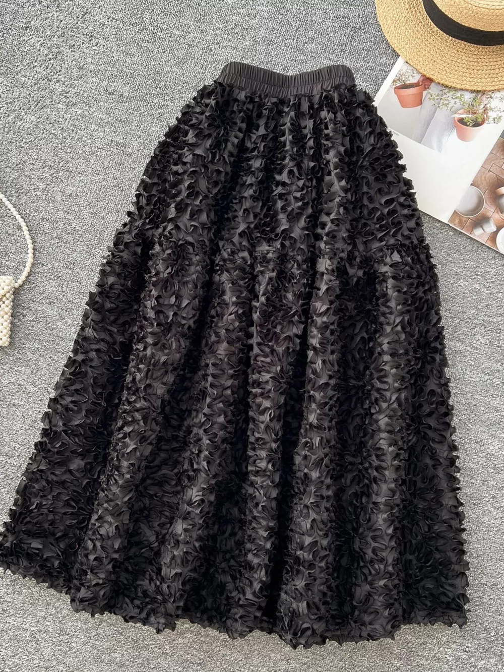 Elegant 3D Lace Trim High‑Waist A‑Line Midi Skirt, image 8
