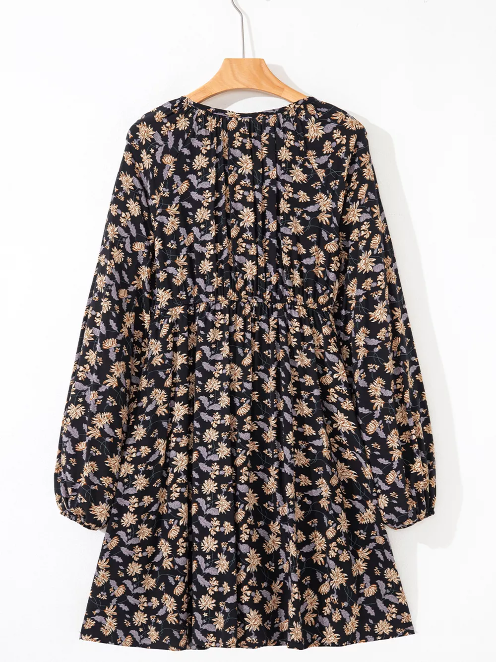Floral Deep V Neck Smocked Bust Bubble Sleeve Babydoll Dress, image 5