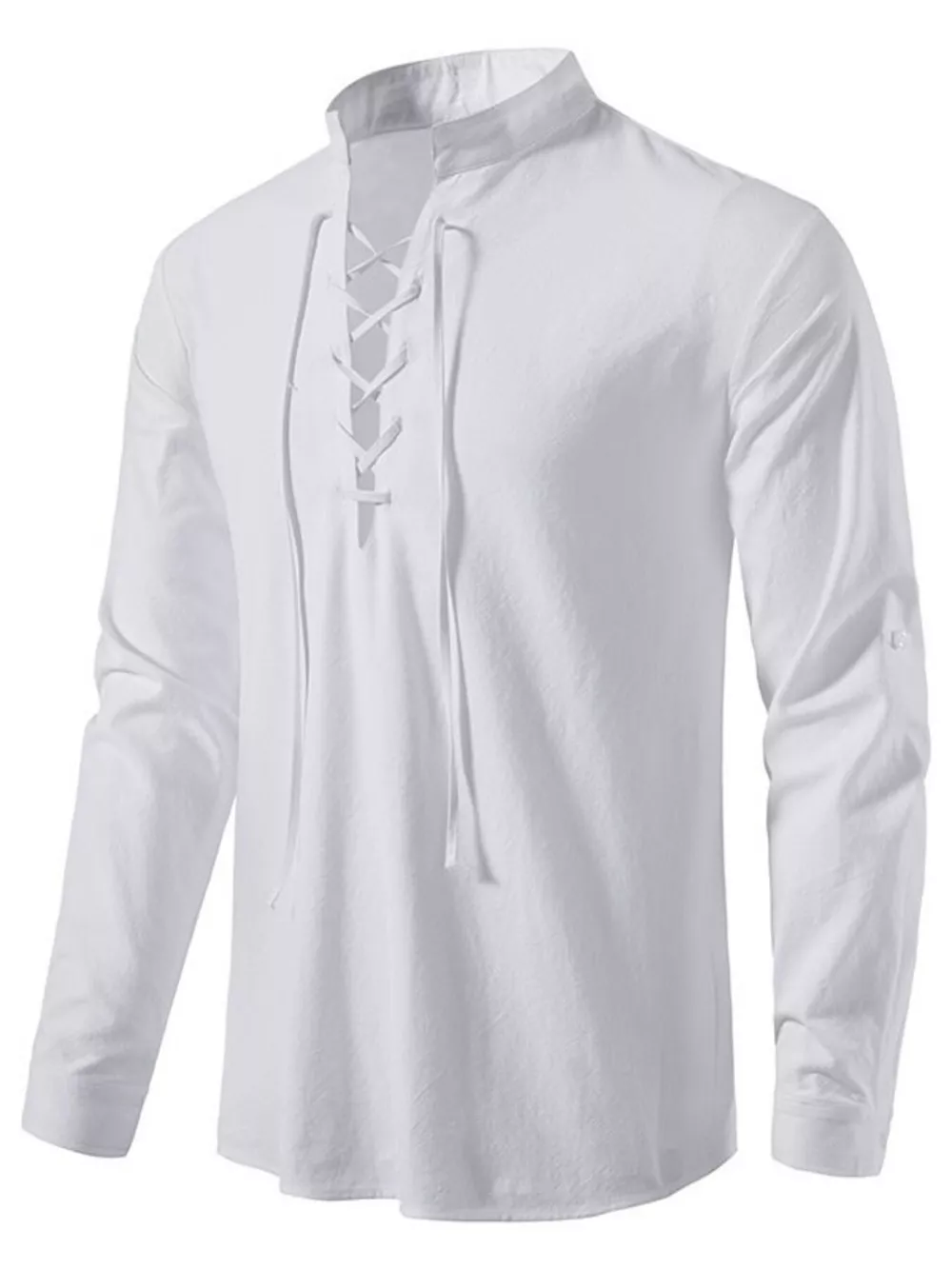 Men's Full Size Casual Lace-Up Long Sleeve Shirt Plus Size, image 2