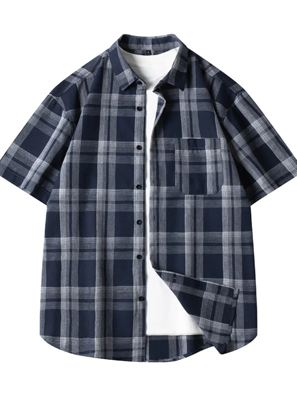 Men's Plus Size Plaid Loose Fit Short Sleeve Shirt, image 2