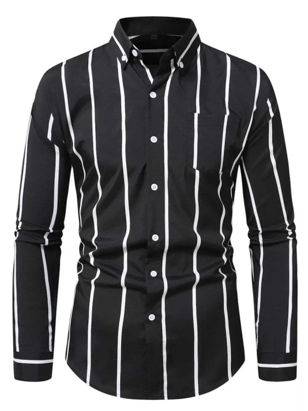 Men's Plus Size Slim Fit Striped Button Up Shirt, image 2