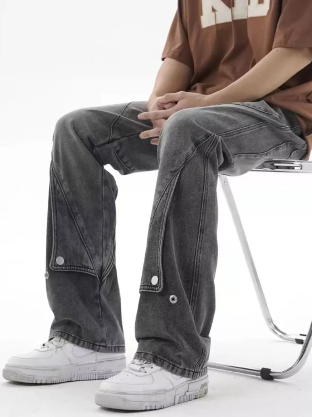 Men's Plus Size Wash Wide Leg Jeans, image 2