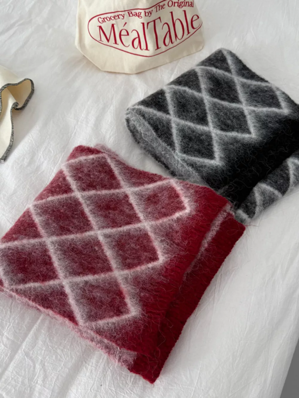 Diamond Pattern Fuzzy Knit Scarf, image 2