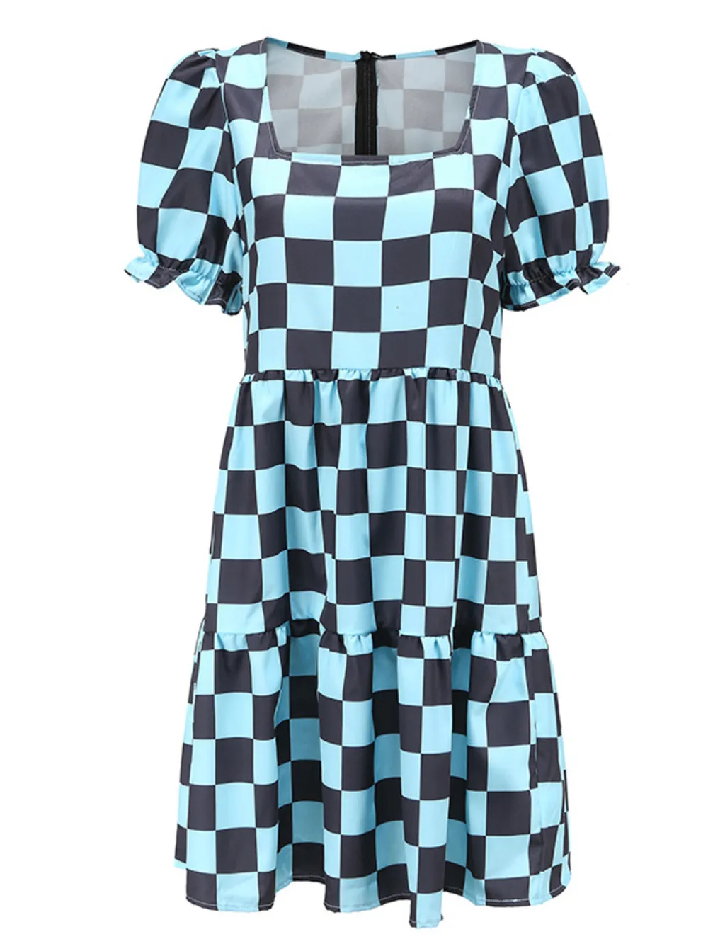 Checkered Short Sleeve Tiered Mini Dress, image 5
