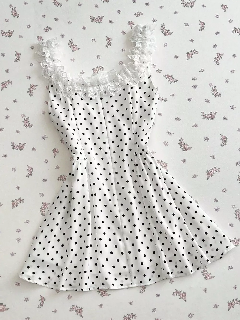 Polka Dot Lace Trim Mini Dress, image 7