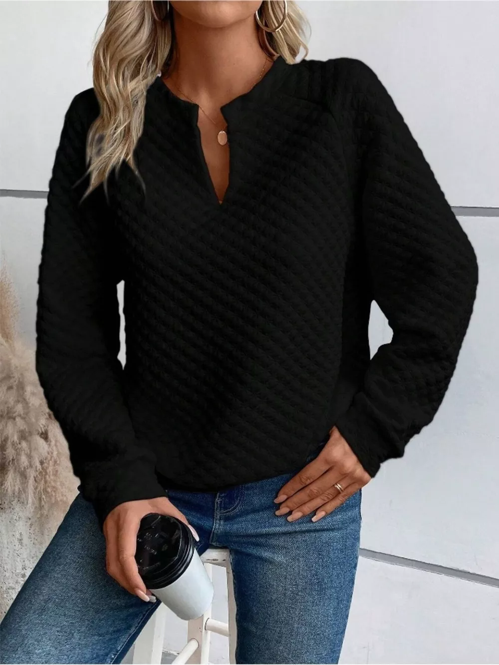 Textured Notched Raglan Sleeve Sweatshirt, image 10