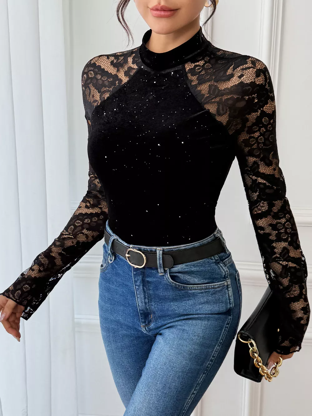 Lace Mock Neck Bodysuit, image 3