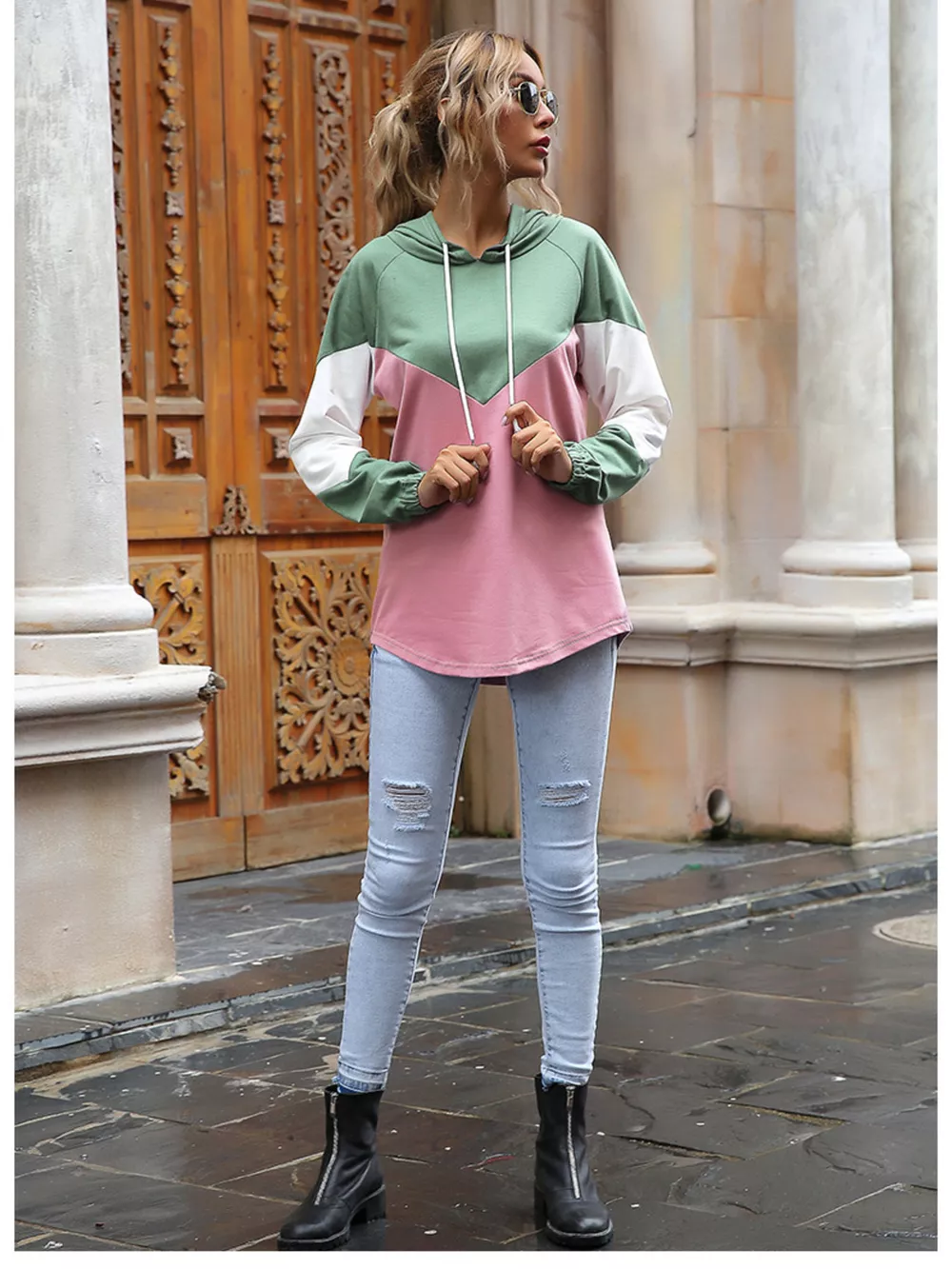 Color Block Casual Long Sleeve Hoodie, image 6