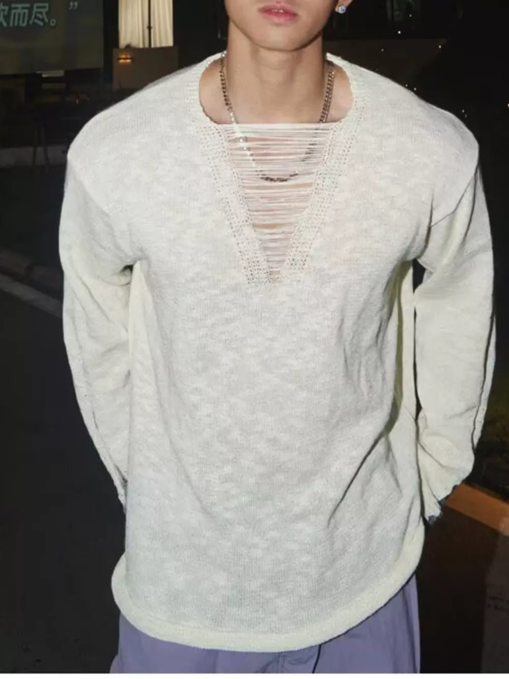 Men's Full Size Distressed Long Sleeve Sweater Plus Size, image 6