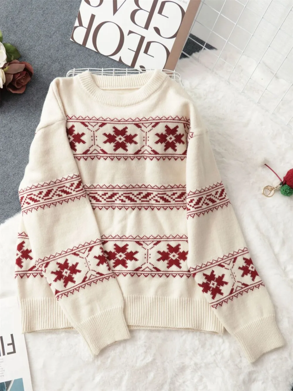 Christmas Snowflake Round Neck Sweater, image 8