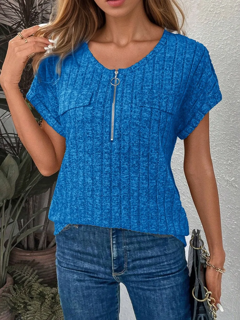 Zip-Front Short Sleeve T-Shirt, image 8