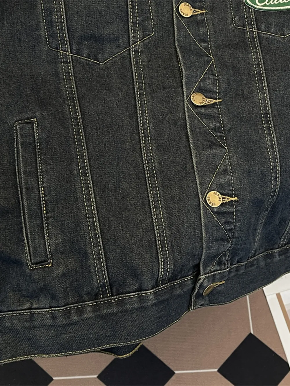 Men's Plus Size Corduroy Collar Button Up Denim Jacket, image 8