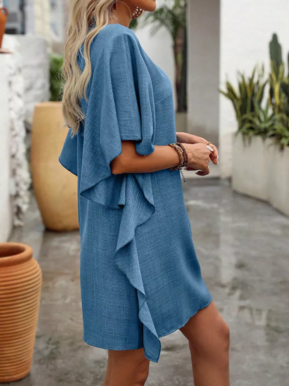 Flowy Sleeve V-Neck Casual Mini Dress, image 5