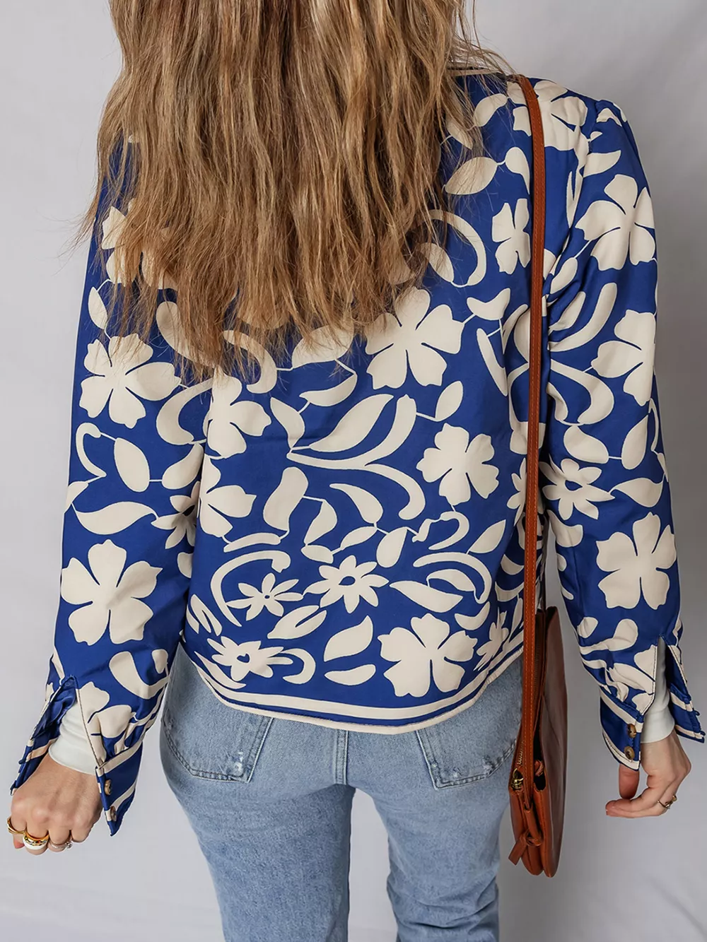 Flower Print Open Front Buttoned Cuffs Elegant Jacket, image 4