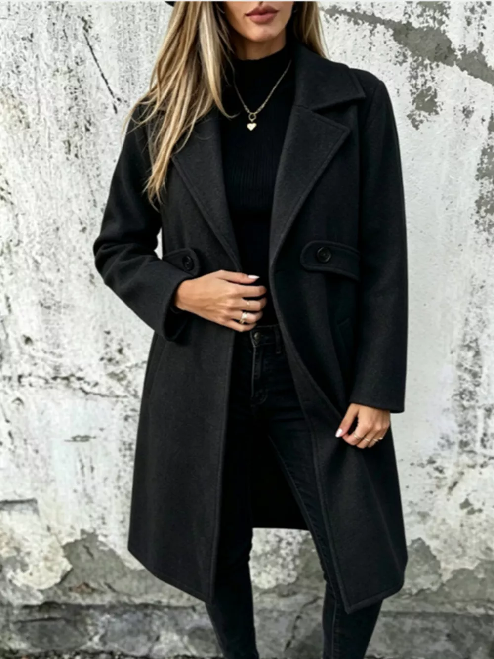 Full Size Lapel Collar Longline Overcoat Plus Size, image 9