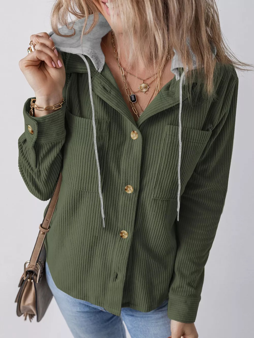 Hooded Corduroy Button-Down Jacket, image 11
