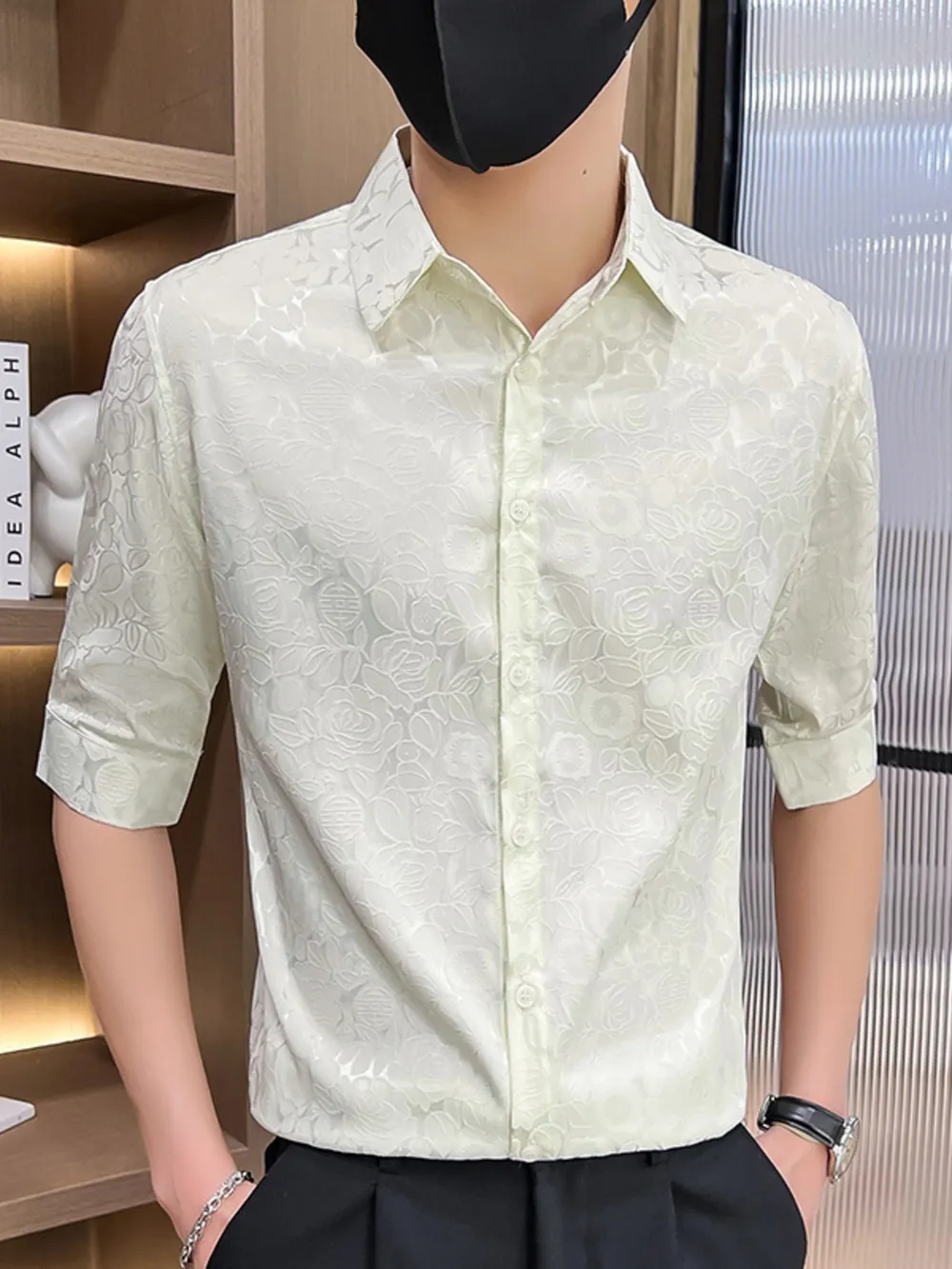Men's Plus Size Floral Lace Slim Fit Shirt, image 5
