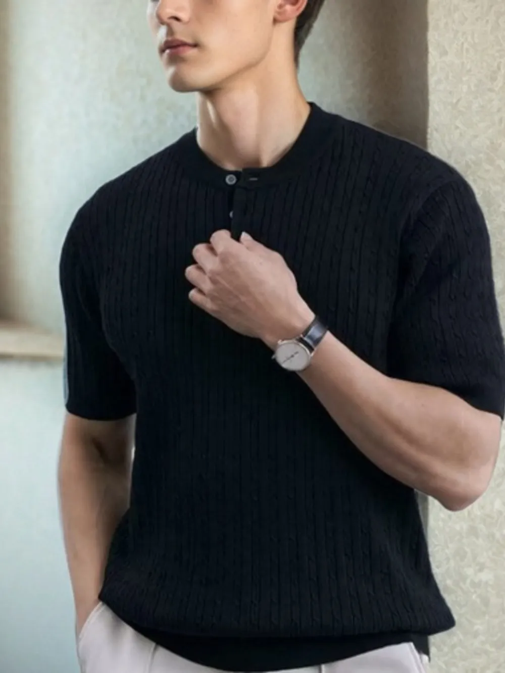 Men's Full Size Button Detail Short Sleeve Top Plus Size