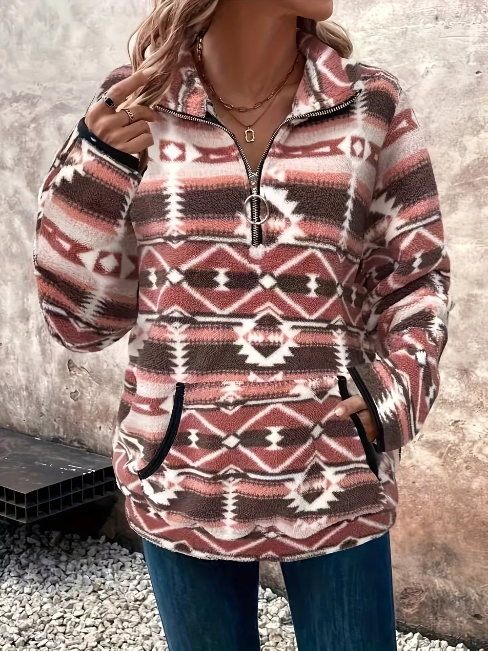 Geometric Half Zip Long Sleeve Sweatshirt, image 8