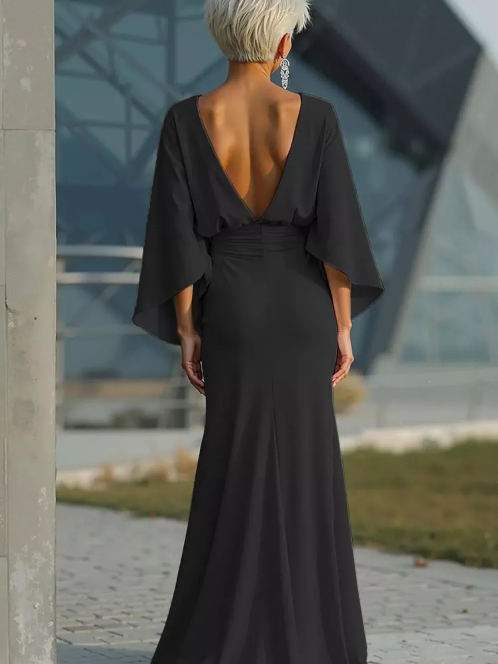Batwing Sleeve Ruched Maxi Dress, image 10