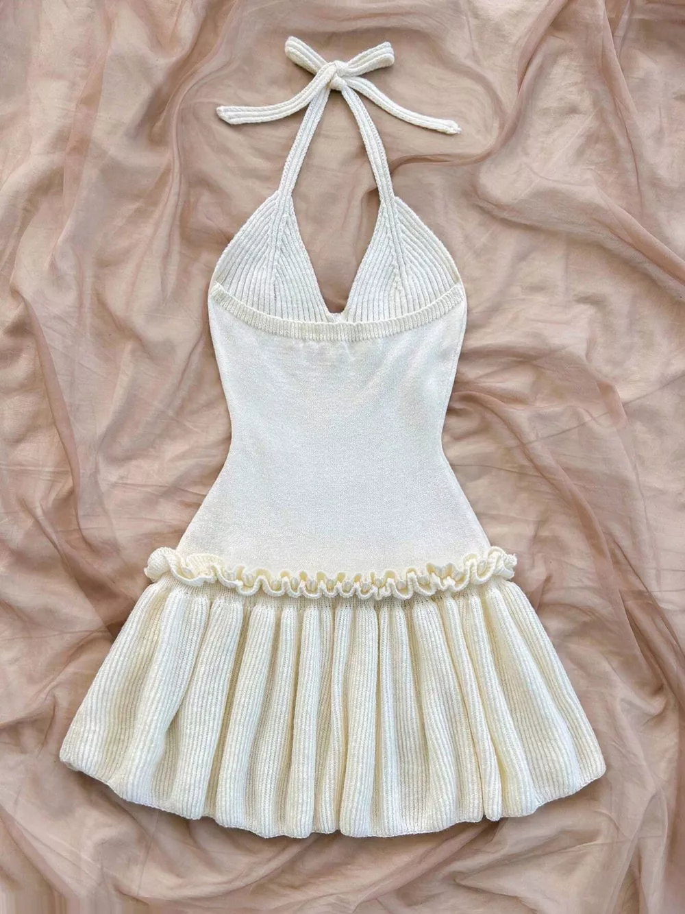 Halter Neck Ruffle Hem Knit Sweater Dress, image 4