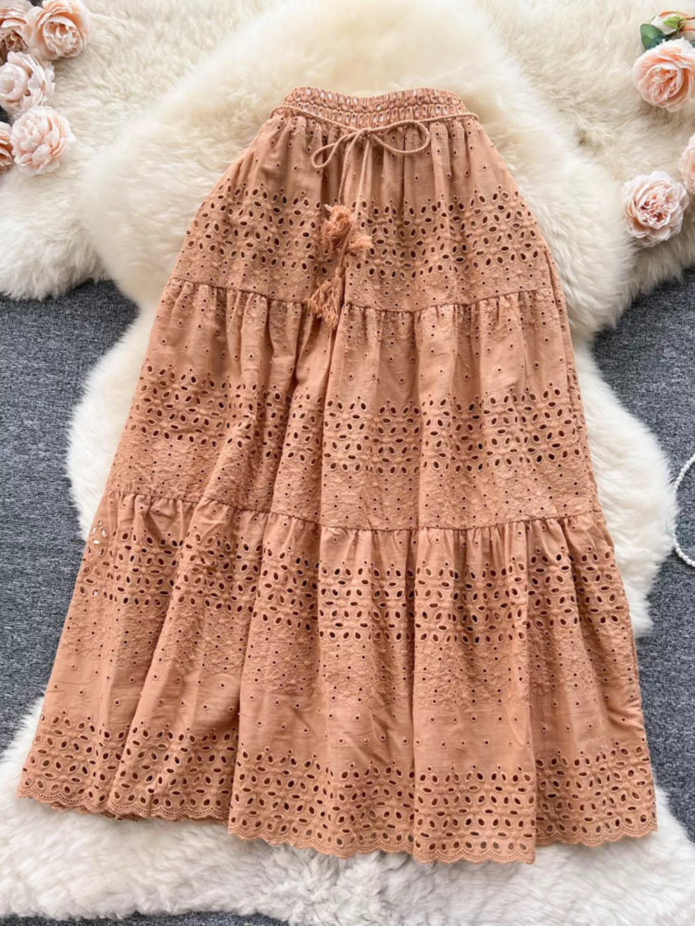 Eyelet Tiered Maxi Skirt, image 15