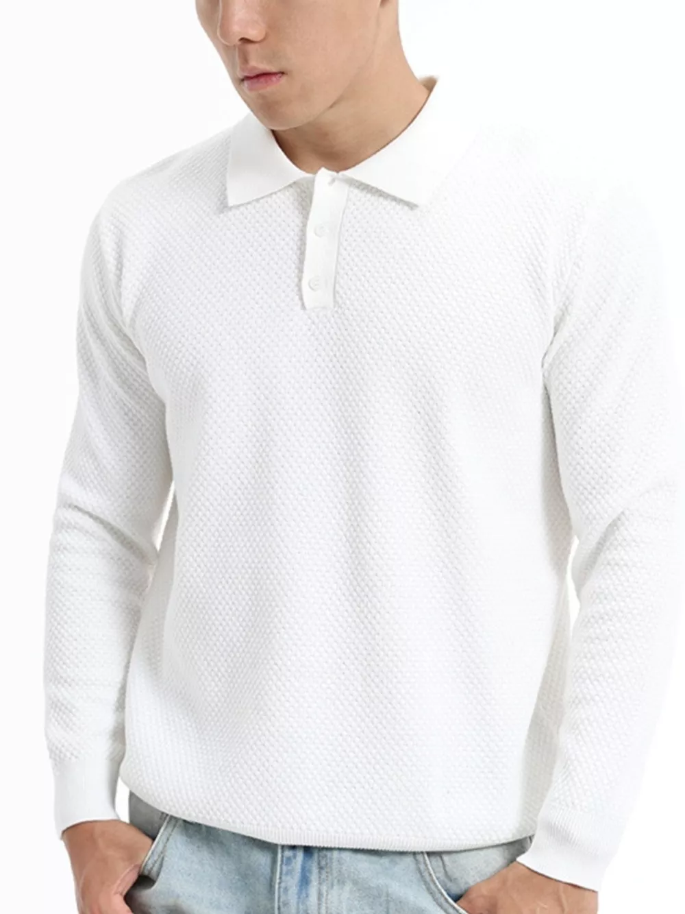 Men's Plus Size Textured Knit Polo Collar Sweater, image 9