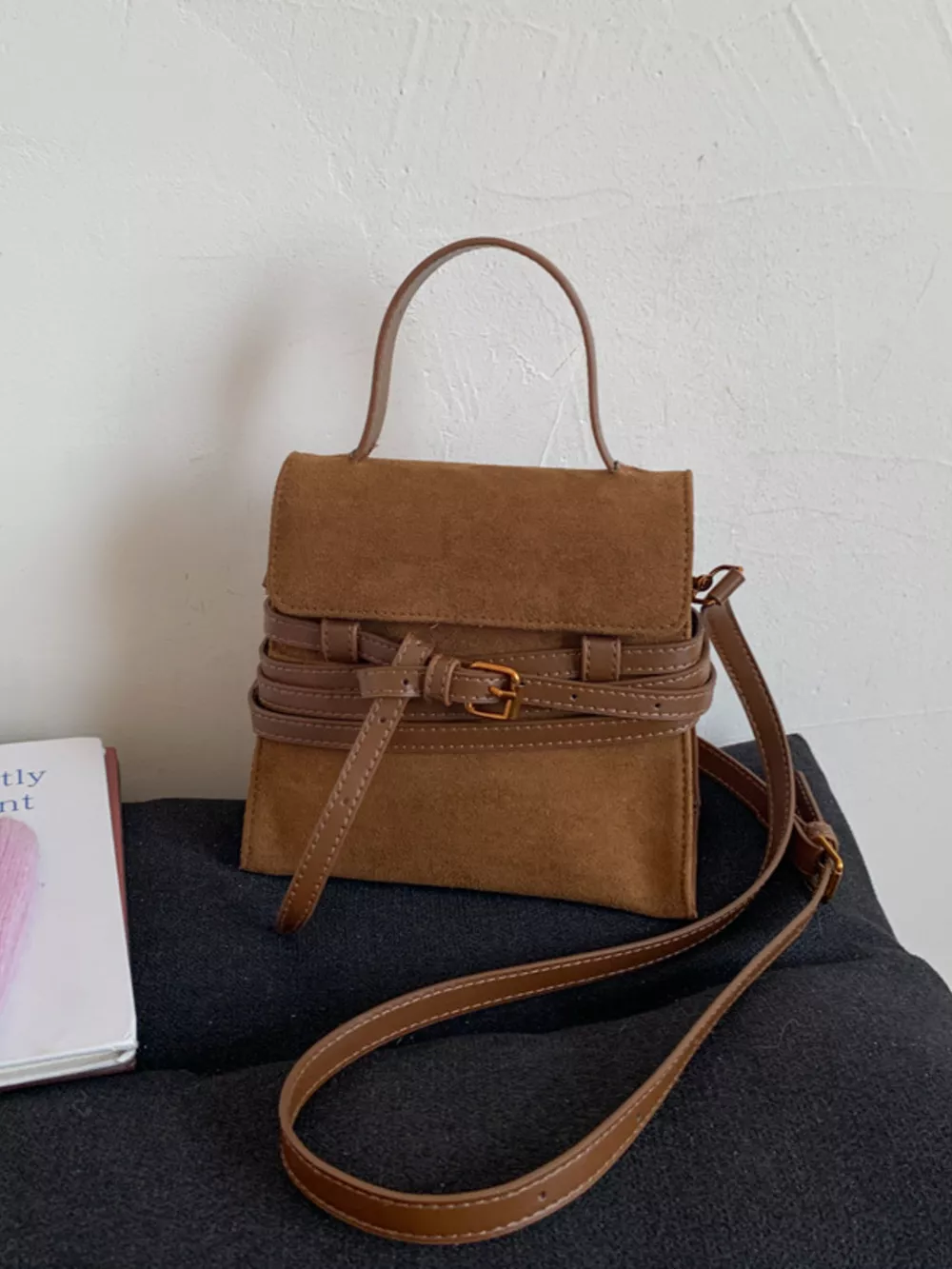 Suede Buckle Decor Crossbody Bag, image 11