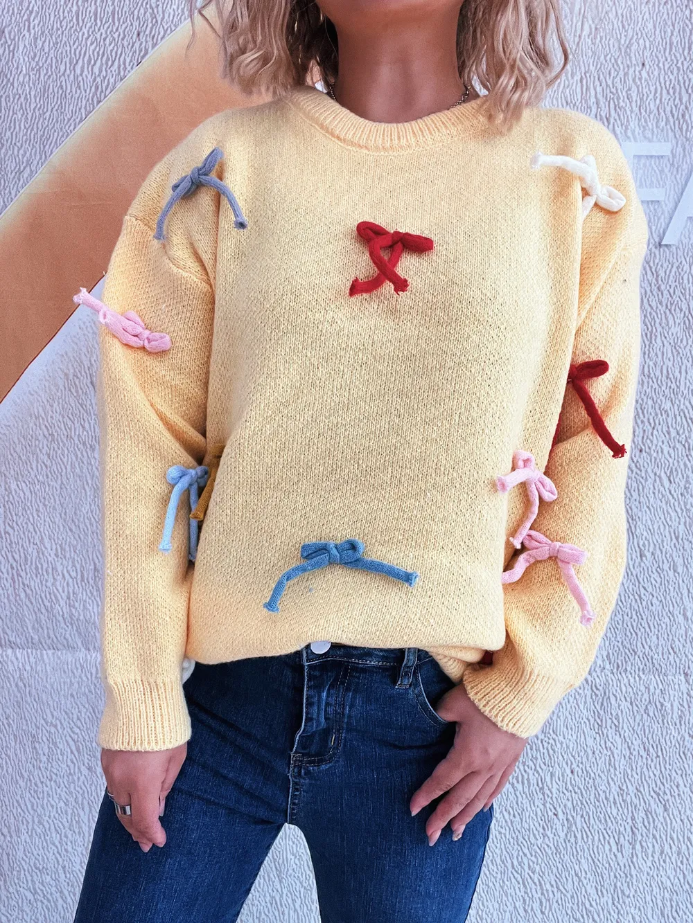 Colorful Bow Round Neck Sweater, image 30