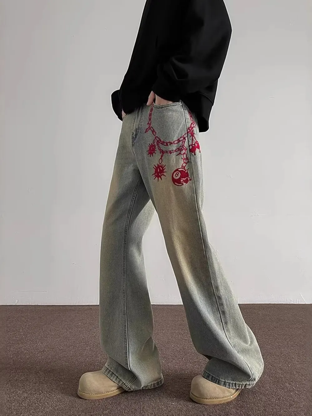 Men's Full Size Embroidered Wide Leg Jeans Plus Size, image 6