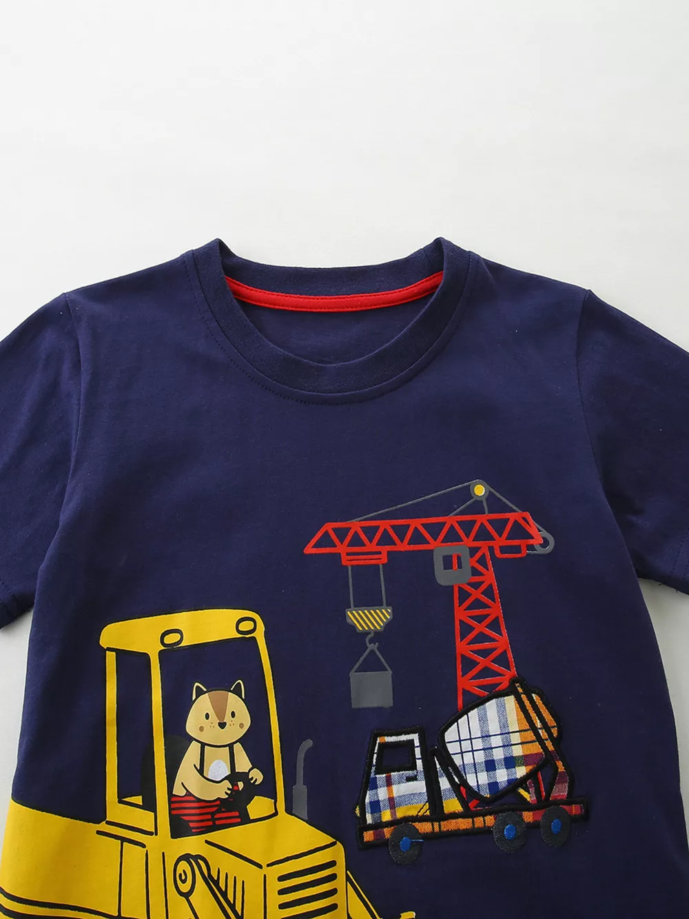 Children's Construction Vehicle Print Tee & Plaid Shorts Set, image 3