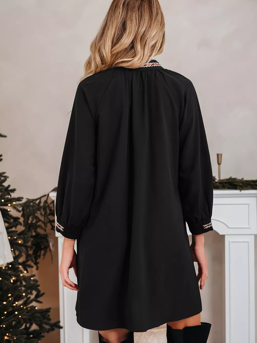 Contrast Trim Bracelet Sleeve Shift Mini Dress, image 7
