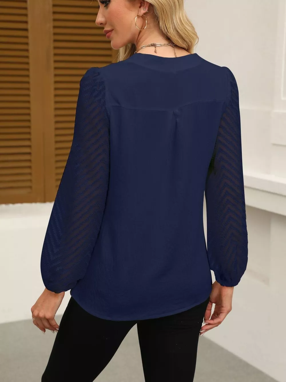 Notched Balloon Sleeve Blouse, image 21