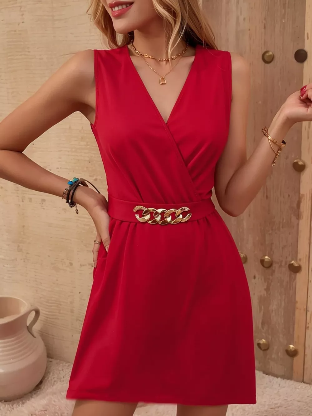 Surplice Sleeveless Mini Dress, image 4