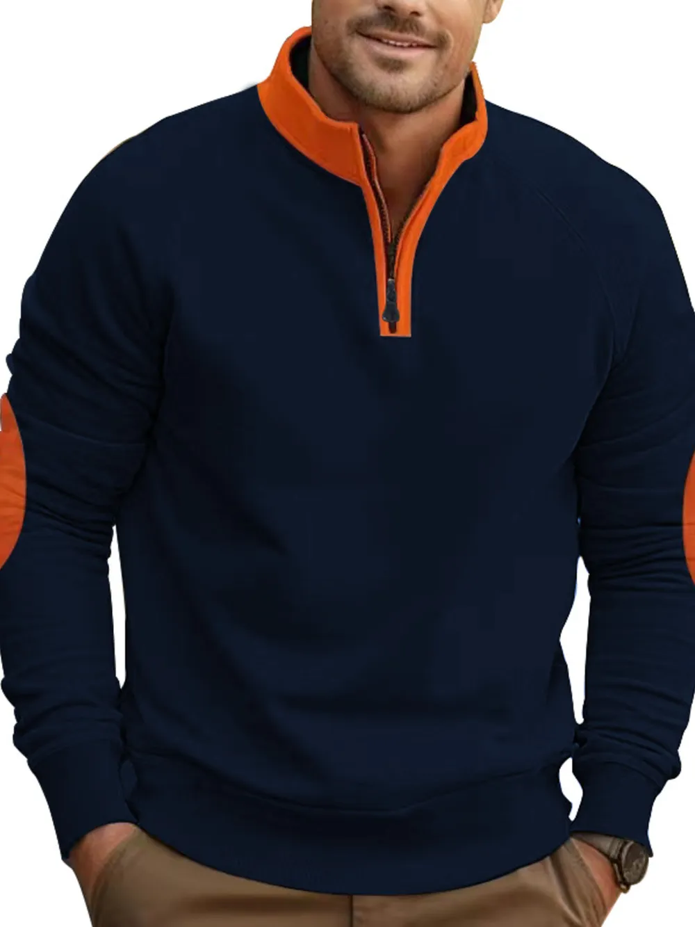 Men's Full Size Quarter-Zip Contrast Trim Sweatshirt Plus Size, image 2