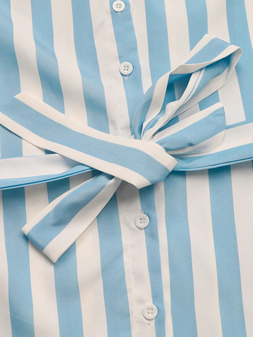 Striped Tie Waist Button Down Shirt, image 4