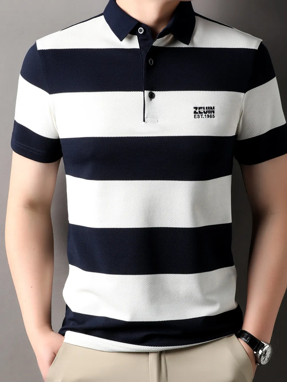 Men's Plus Size Striped Short Sleeve Polo