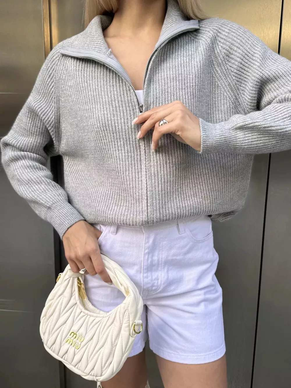 Zip-Up Ribbed Knit Cardigan, image 6