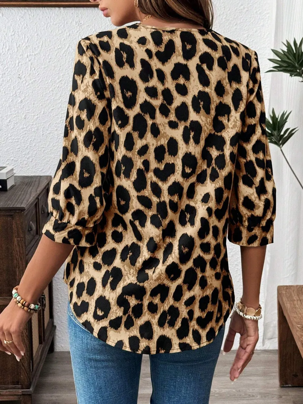 Leopard Print 3/4 Sleeve Blouse, image 11
